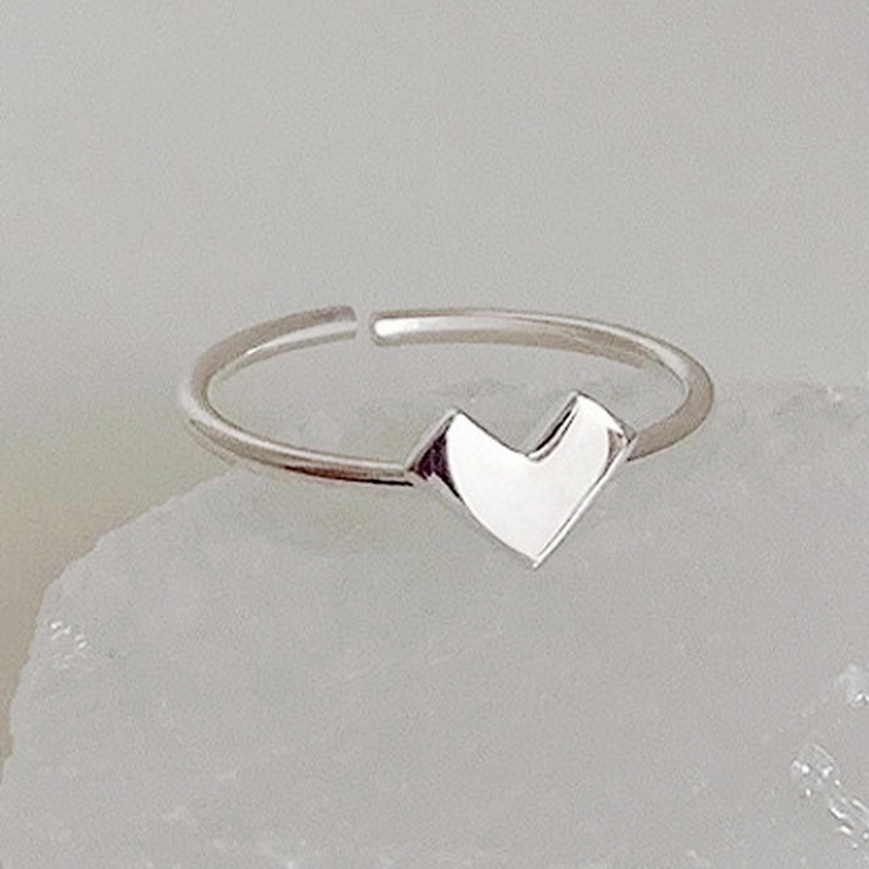 2pcs / Set Cincin Bentuk Hati Model Terbuka Warna Silver Dapat Disesuaikan Untuk Wanita