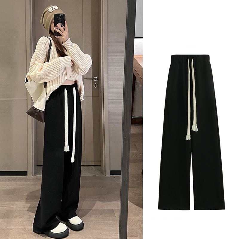 celana panjang wanita korea style baggy pants kasual highwaist celana hitam kulot panjang