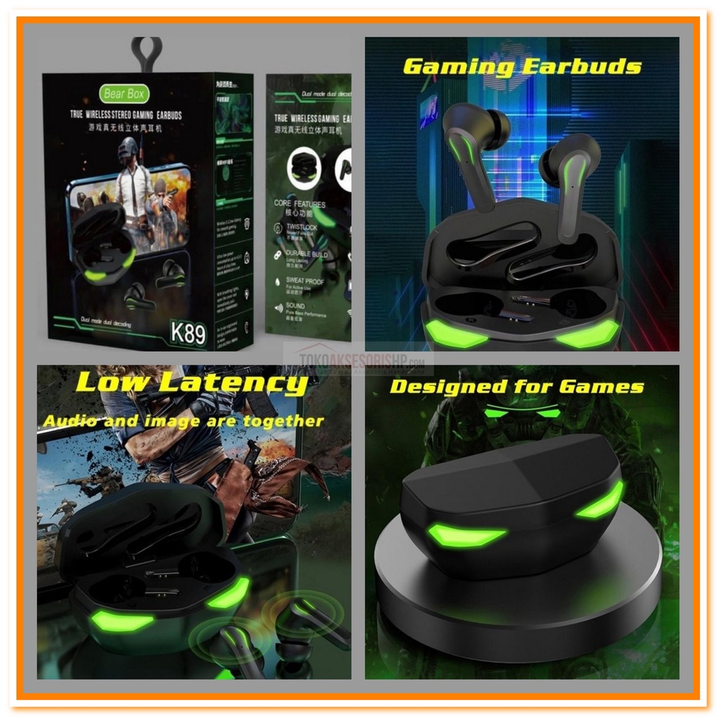 EARPHONE BLUETOOTH GAMING BEAR BOX K89 TWS HEADSET WIRELESS GAMING