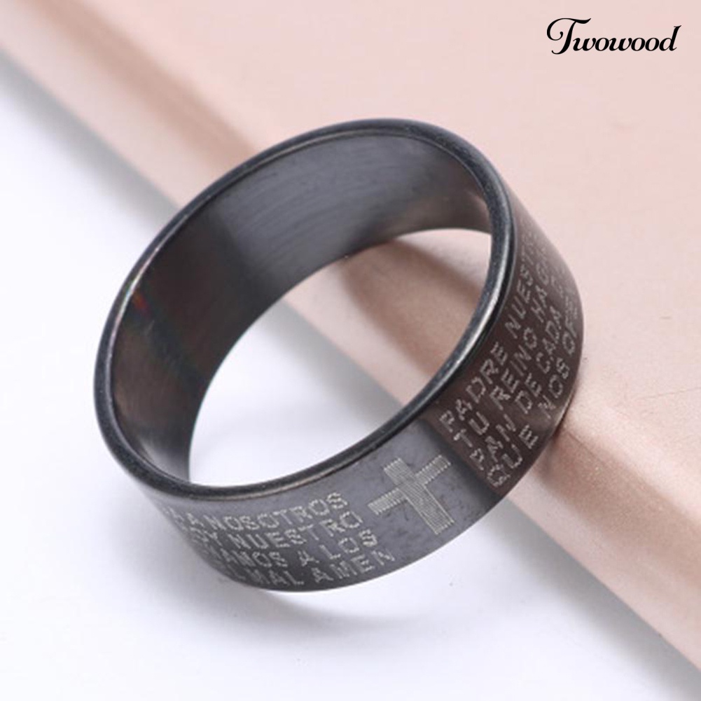 Cincin Bahan Titanium Steel Motif Tulisan Alkitab Untuk Pasangan