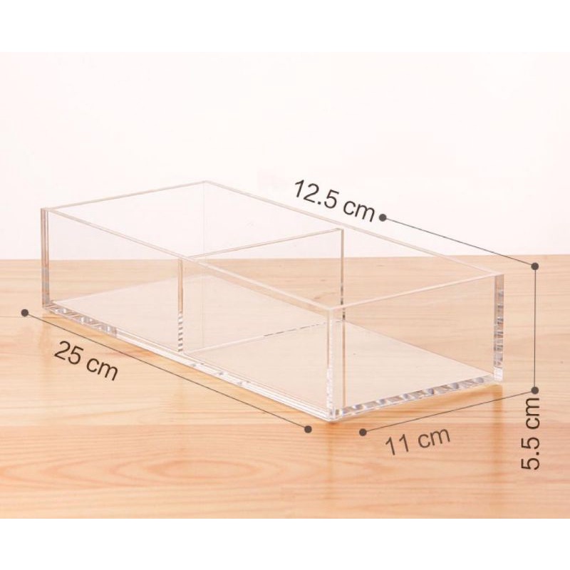 Tempat Serbaguna sekat tengah / Akrilik organizer serbaguna / Acrylic Organizer / Kotak serbaguna / Organizer meja kantor / organizer meja / organizer meja rias / Kotak make up / Kotak skincare / Kotak multifungsi