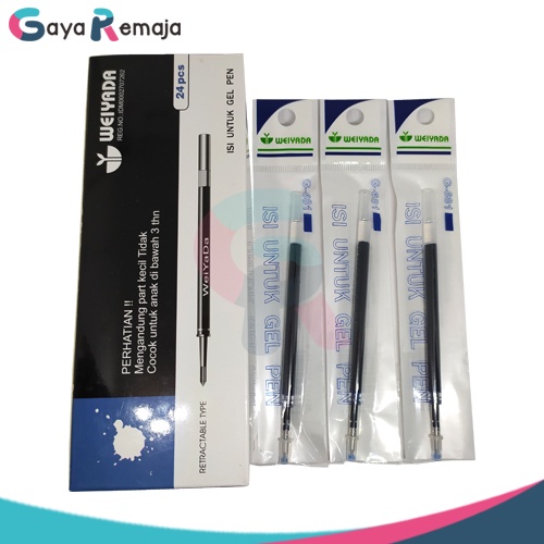 

(PACK) Isi Pulpen Gel 0.7 Weiyada Biru Hitam - Refil Pulpen - Isi Ulang Pulpen Click Weiyada