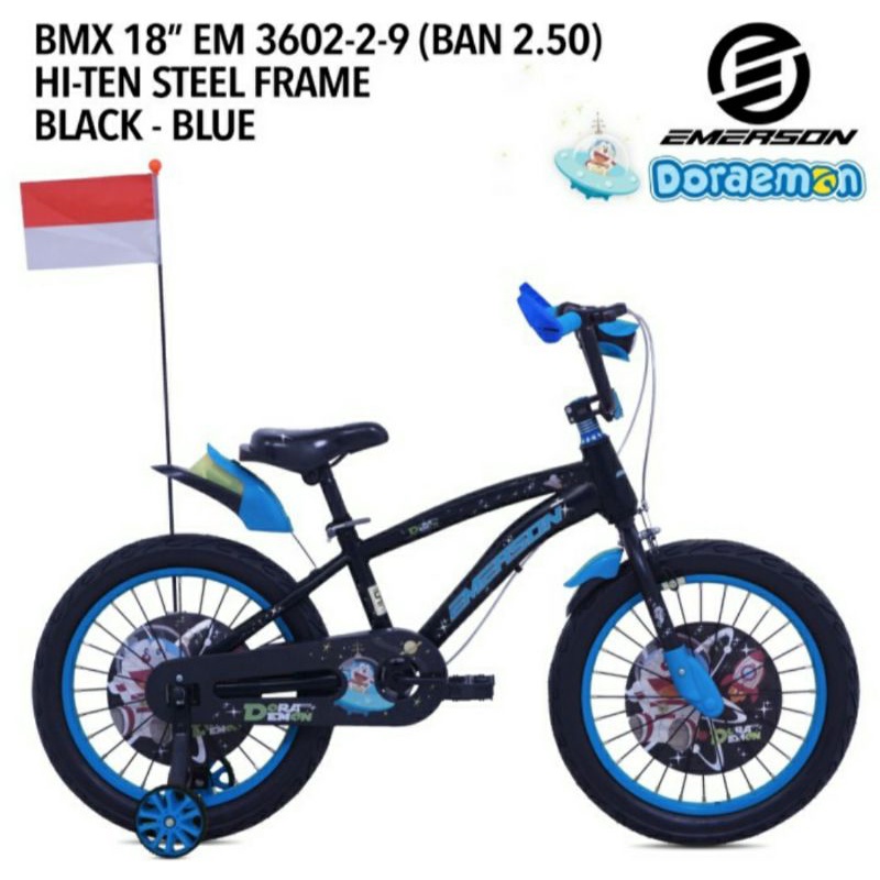 Sepeda BMX Anak 18 inch Emerson Musik Lampu Doraemon Edition Ban 2.50 Ban Besar