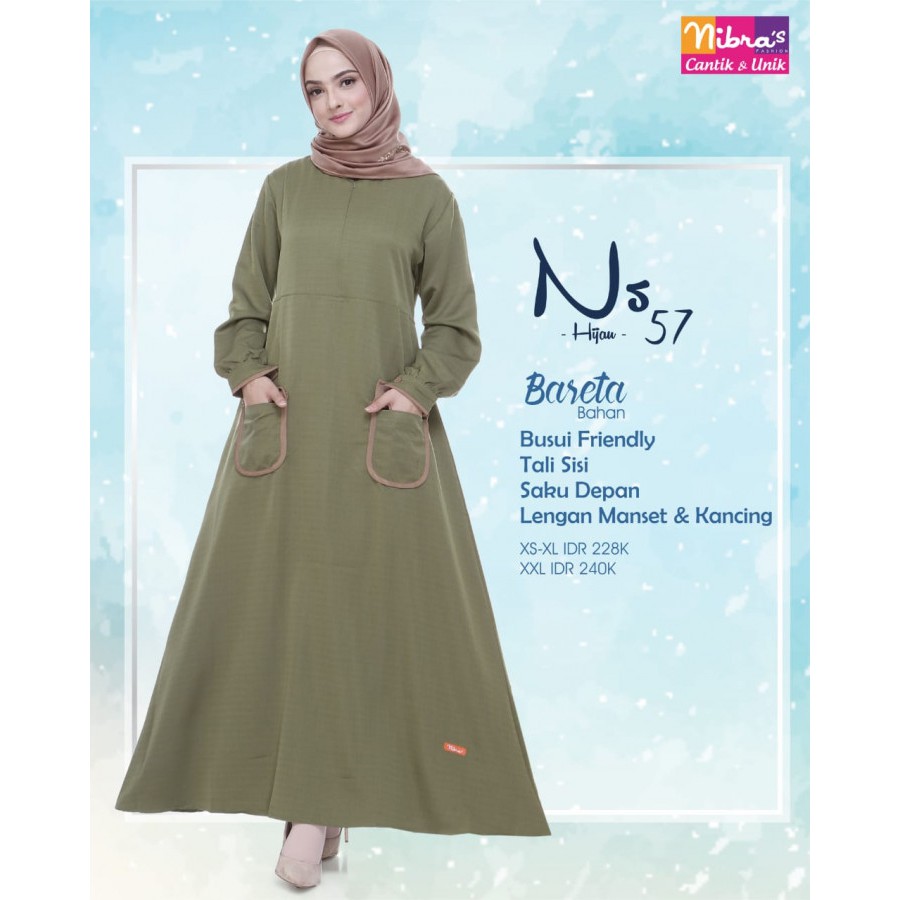 GAMIS NIBRAS TERBARU 2021//GAMIS DEWASA REMAJA//PAKAIAN MUSLIM WANITA//NS 57 HIJAU XL