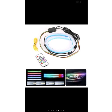 Lampu Alis LED DRL Slim RGB Remote Sen Running 12Volt ( Harga Sepasang )