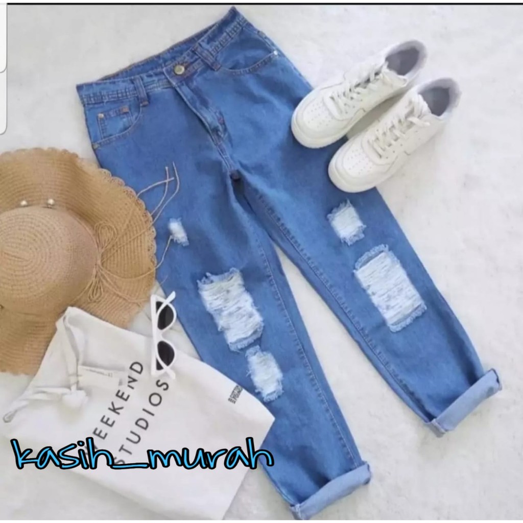 YANG LAGI HITS Celana Boyfriend Sobek/Celana Jeans/ Celana Panjang Wanita 2021