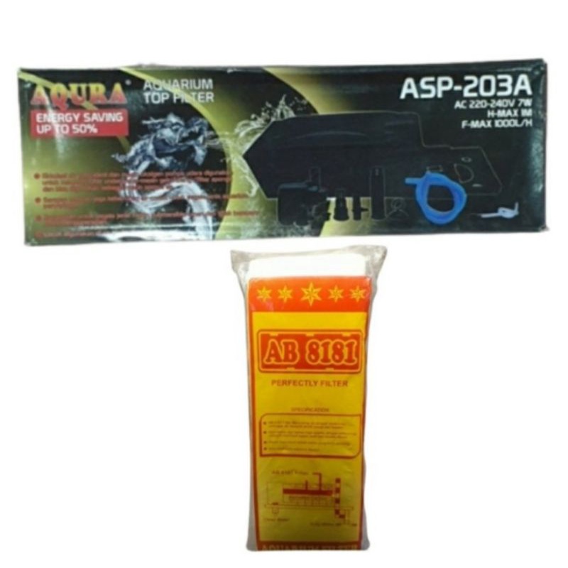 Paket Aqura Top Filter Box Aquarium Asap 203A + Kipas Filter Aquarium