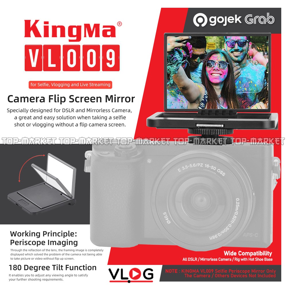KINGMA VL009 Flip Mirror Vlog (Cermin Selfie) for Mirrorless Camera Sony Canon Nikon Etc