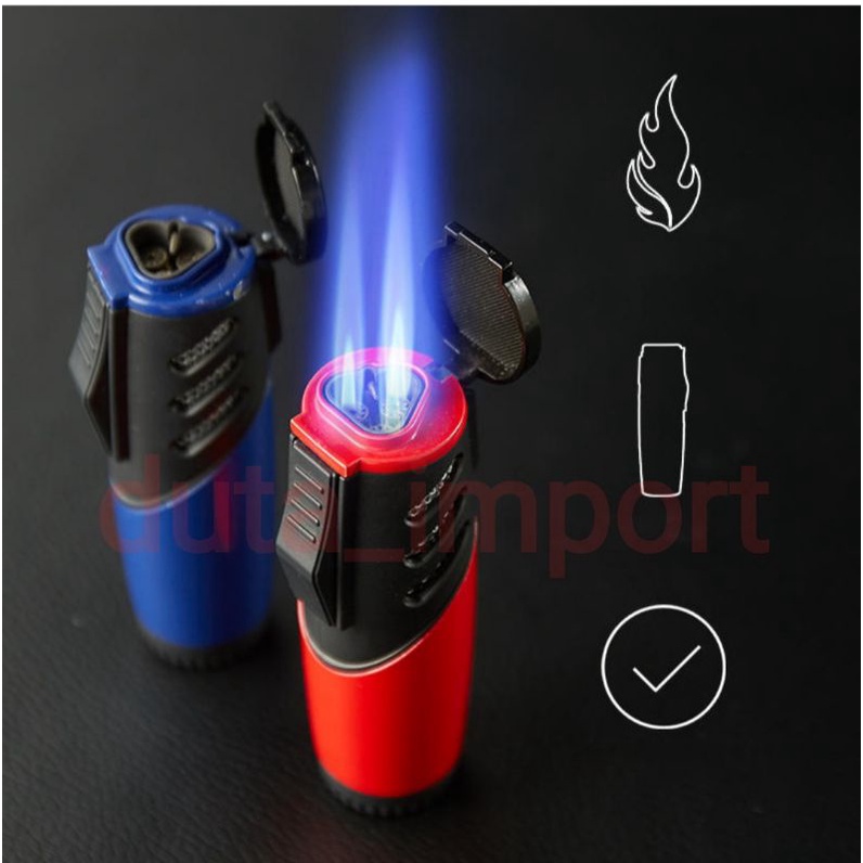 Lighter 3 jet flame/Korek api gas isi ulang murah ringan obor biru pemantik portable