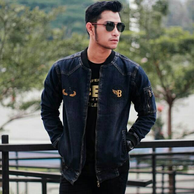 Jaket jeans pria model bomber