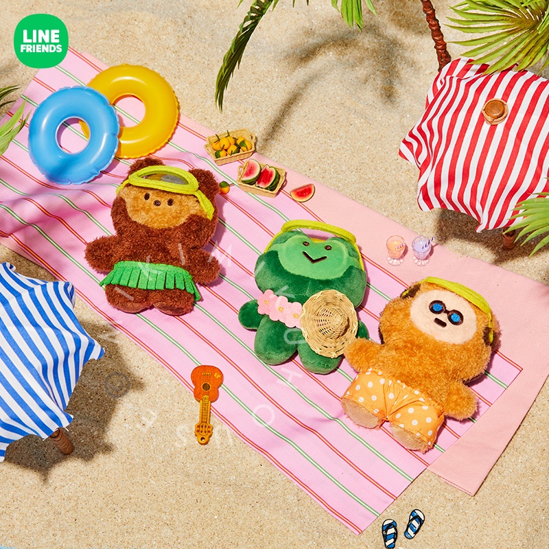LIMITED OFFER LINE FRIENDS MININI BEACH TIME SUMMER DOLL OFFICIAL BONEKA BROWN CONY MINI BT21 ORI