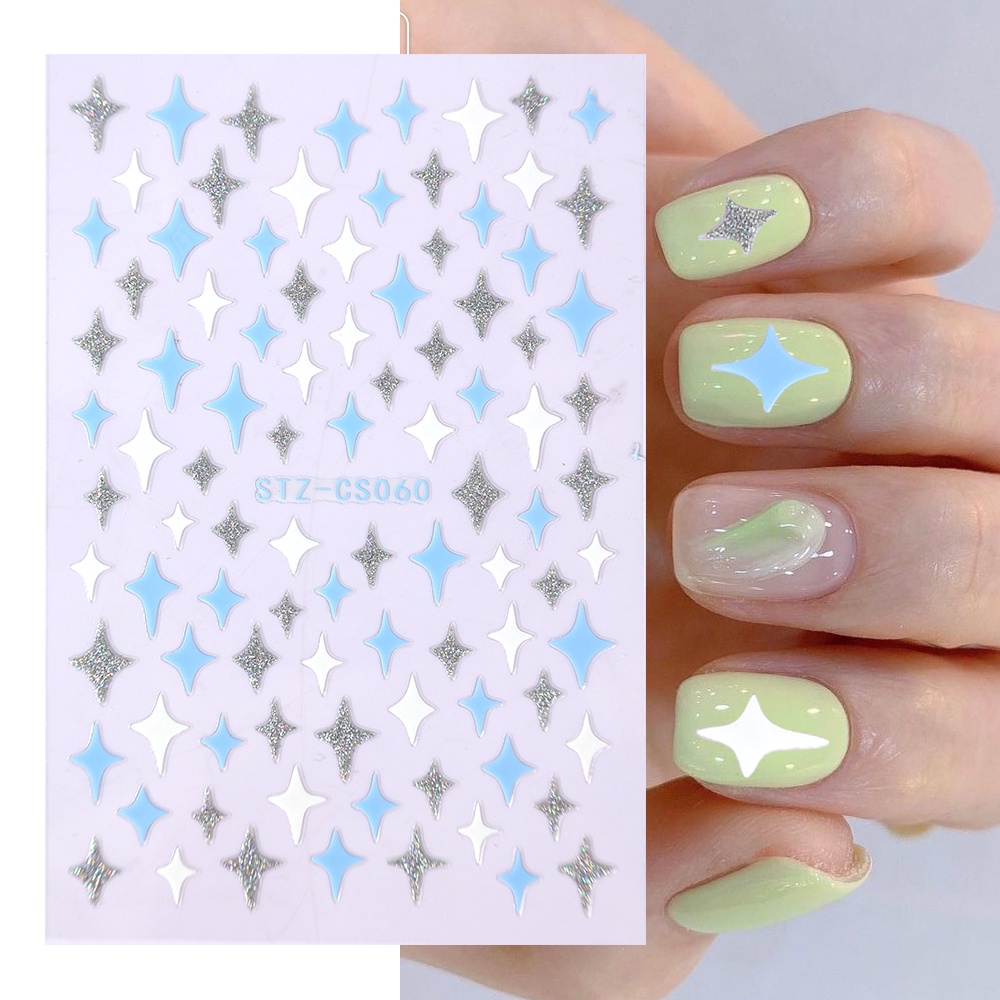 1pc Stiker Kuku Motif Geometri / Daun / Bunga Holografik Untuk Nail Art