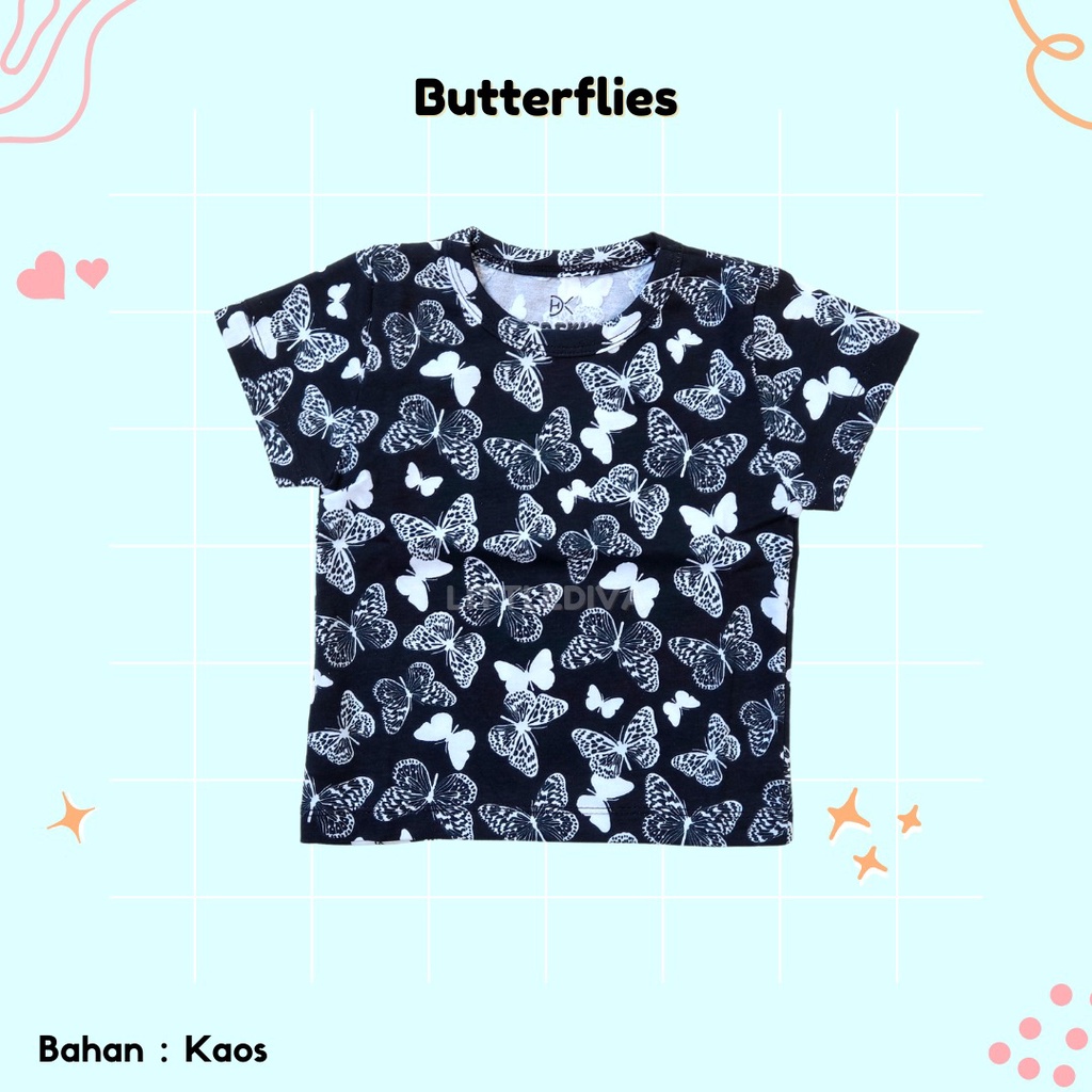 Butterflies Kaos Oblong Anak Motif size S M L 1 3 5 tahun Boy girl