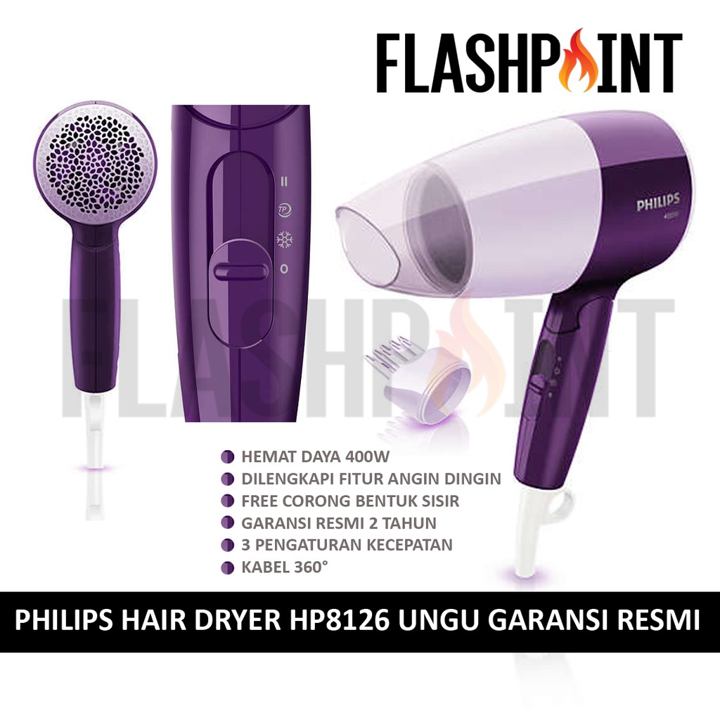 (BISA COD) HAIR DRYER UNGU PHILIPS ESSENTIAL CARE PENGERING RAMBUT HP8126 ORIGINAL 8126