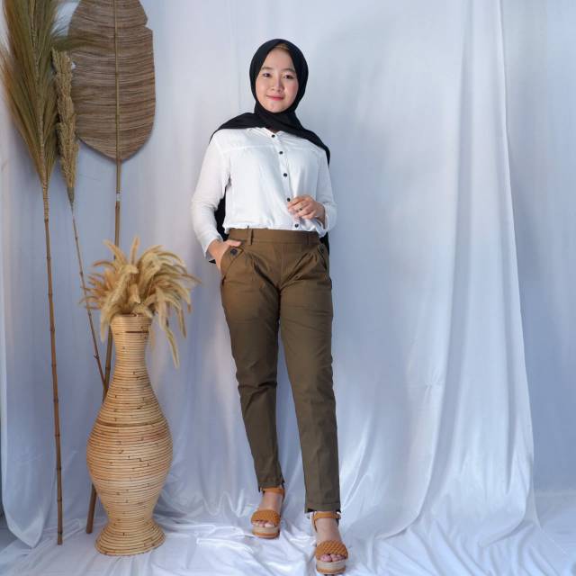 BAGGY PANTS TWILL STRETCH ALL SIZE VARIASI KANCING KANTONG