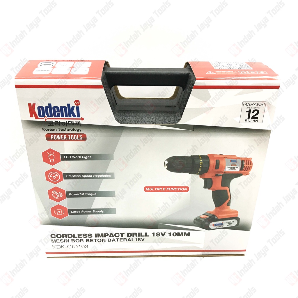 KODENKI CID103 Cordless Impact Drill 18V Mesin Bor Baterai Besi Beton