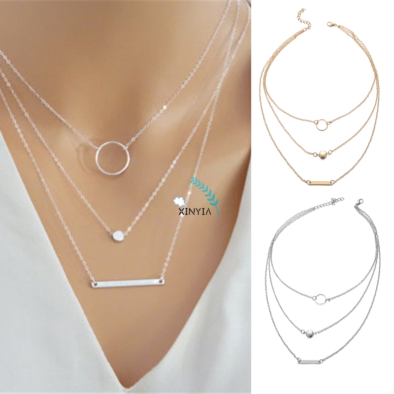 Paduan Sederhana Lingkaran Geometris Liontin Multi-elemen Kombinasi Fashion Kalung Liar Wanita