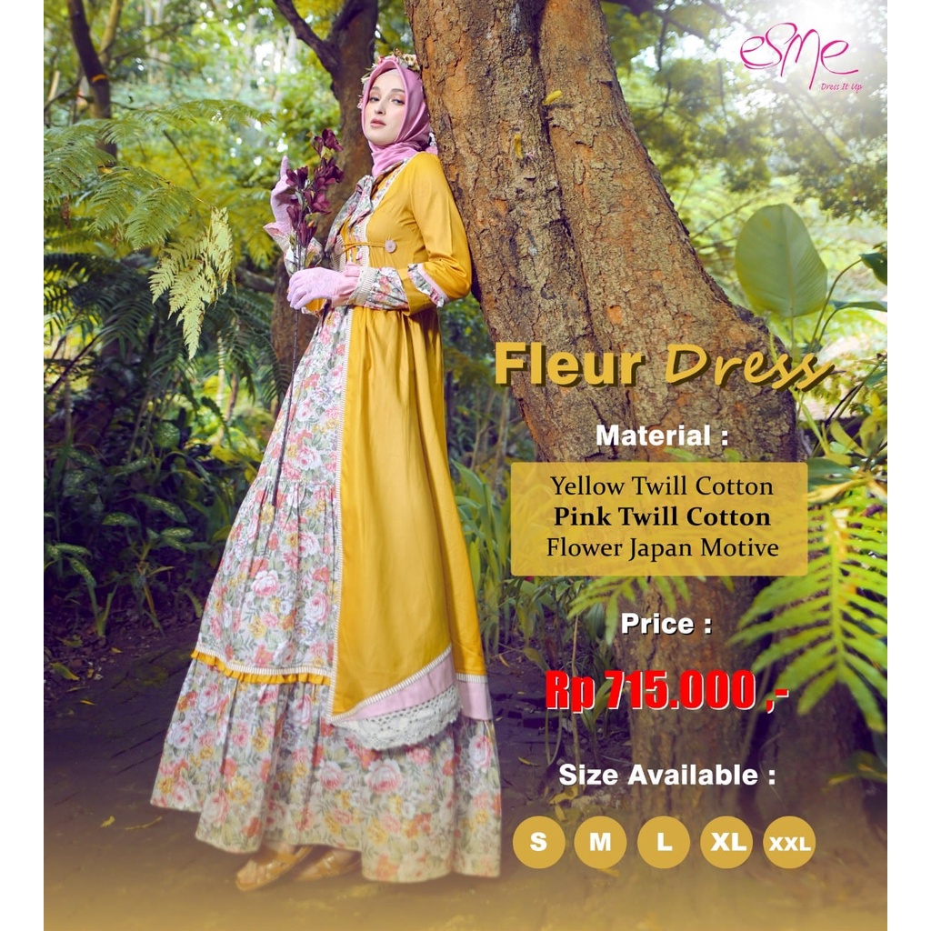 GAMIS ESME FLEUR ORIGINAL KEKINIAN MODERN TRENDY SIMPLE ELEGANT MODIS FASHION MUSLIMAH BEST SELLER