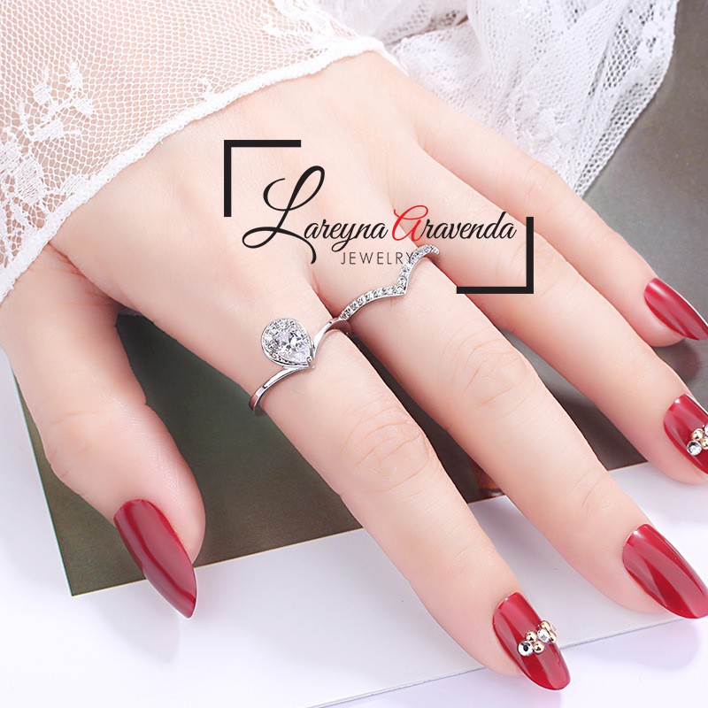 Cincin Silver S925 Wanita 2 in 1 Model Tetesan Diamond CC025