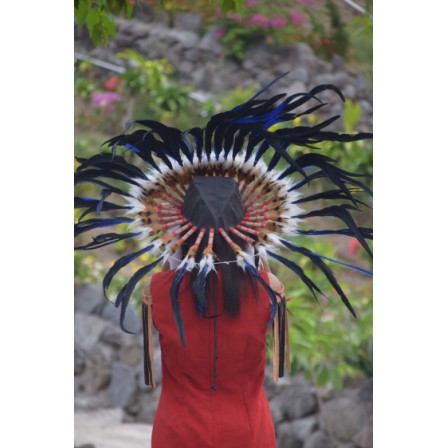 TOPI INDIAN-INDIAN HEADDRESS SMALL AYAM MONTE BIRU FUR PUTIH