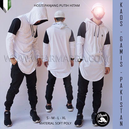 Pria Muslim Masa Kini Baju Koko Ikhwan Kurta Hoodie Cap Putih