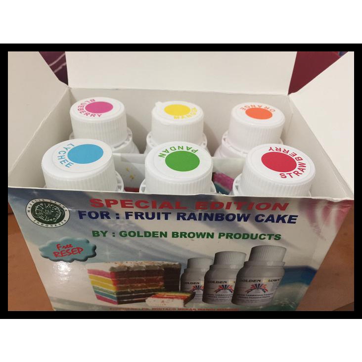 

TERBARUU!! Golden Brown Pasta Rainbow Cake Pewarna isi 6 macam warna Pelangi TERLARIS