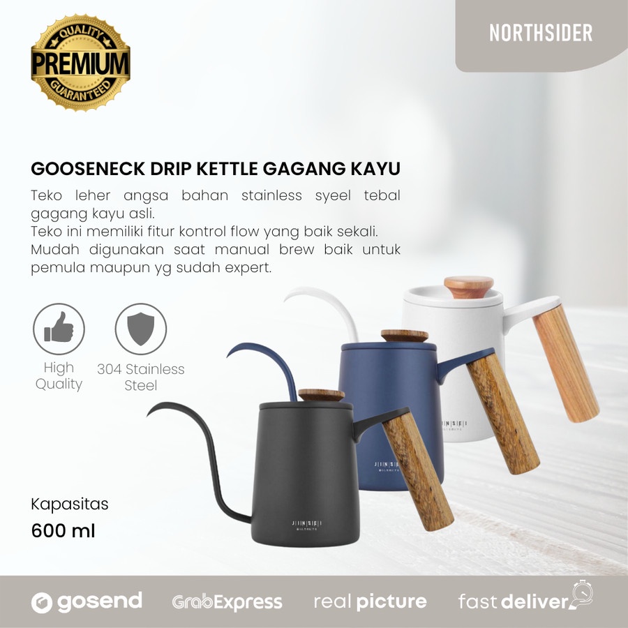 GOOSENECK KETTLE 350ML &amp; 600ml WOODEN HANDLE TEKO KOPI LEHER ANGSA