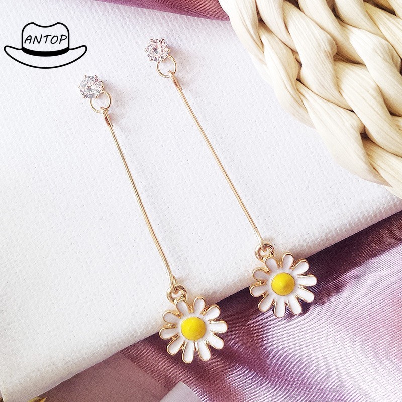 Antop！[Bayar Di Tempat] Korea Simple Daisy Sun Flower Pendant Earrings Anting JR1179