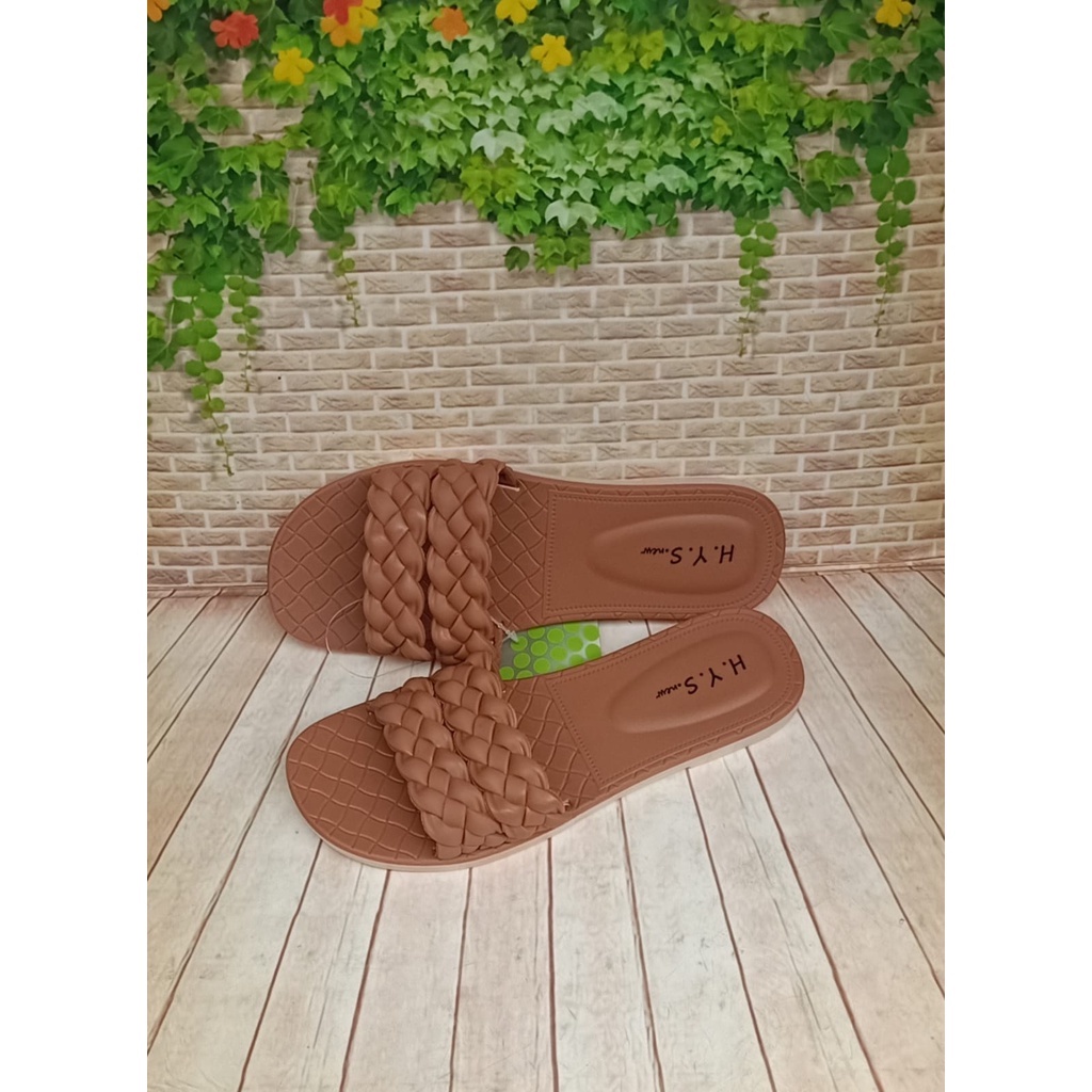 SANDAL JELLY WANITA SANDAL KARET PEREMPUAN TERBARU 2123 BALANCE DAN 2132 HYS-Coklat hys