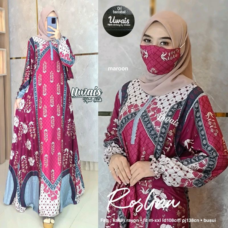 COD GAMIS RAYON WANITA ROSLINA DRESS ORIGINAL UWAIS HIJAB SOLO READY STOK