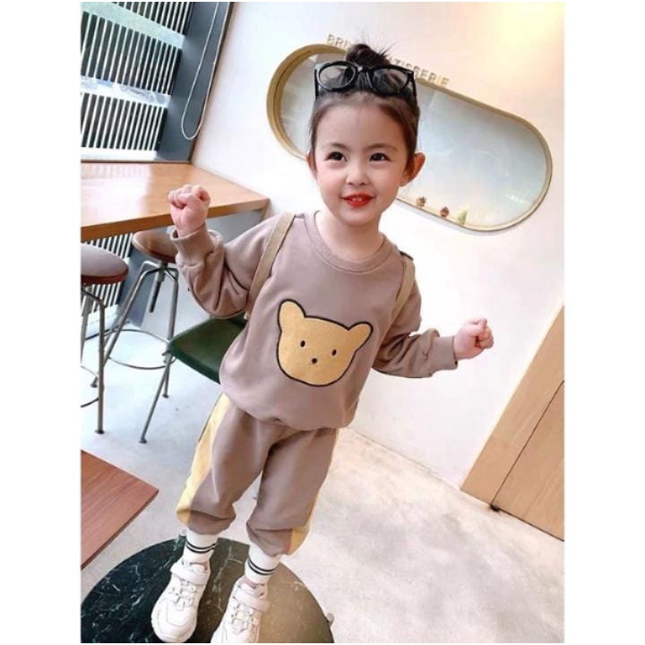 SETELAN SWEATER ANAK PEREMPUAN/SETELAN BABYTERRY BERUANG 1-5 TAHUN