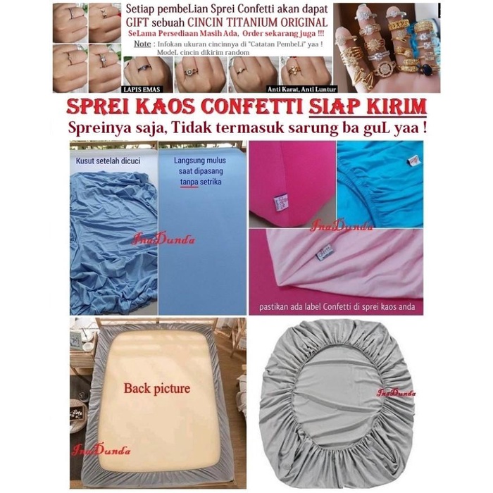 Nay / Seprei Kaos Confetti, Spreinya Aja Uk 160 & 180 &200 Dg Karet Keliling