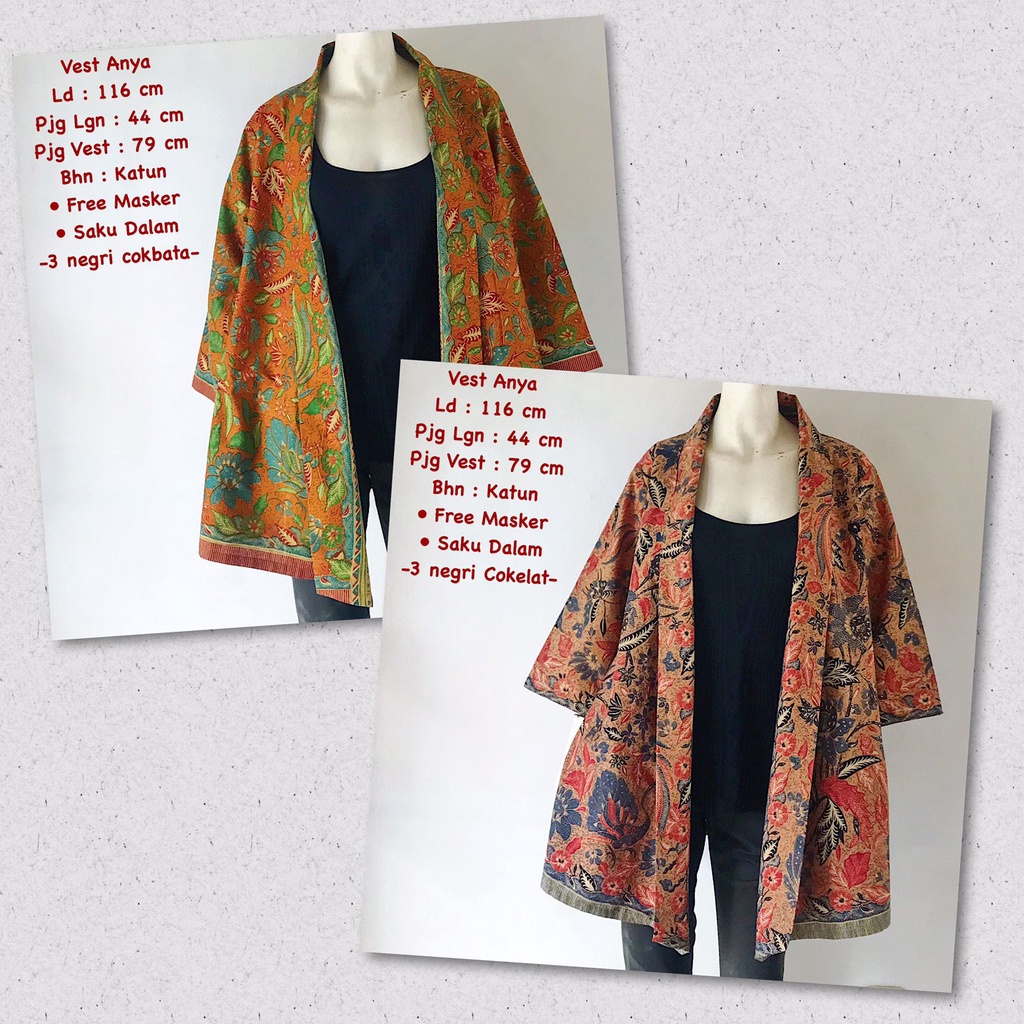 Vest anya #4 outer lengan bolero batik solo atasan kerja