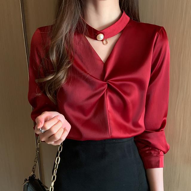 Spring simulation silk shirt women's long sleeve 2021 new design fashion minority top versatile temp