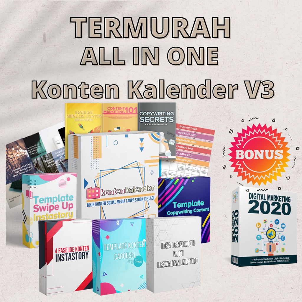 Termurah 365 hari Konten kalender V3 | desain IG FB YT Bonus Digital Marketing Lab