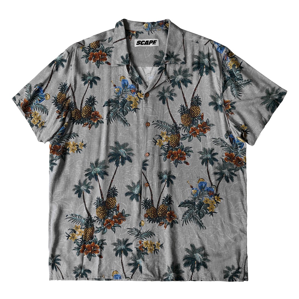 Original Scape Gear Rusty Kemeja Kasual Motif Floral Pantai Hawai Baju Pakaian Biru Shirt Pria