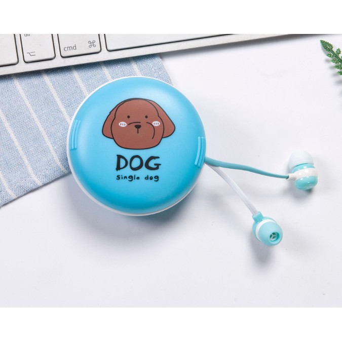 [A-81] Set Headset Earphone Anjing SINGLE DOG / Wadah Earphone Karakter Anjing Dog Lucu Bulat