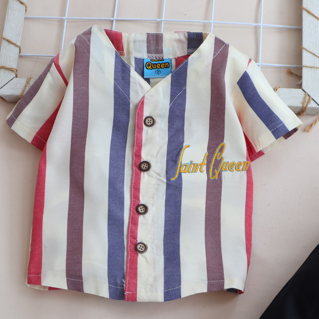 SaintQueen Motif Garis Warna Random / Setelan Baju Bayi 0 - 4 Tahun / Baju Anak Laki-Laki