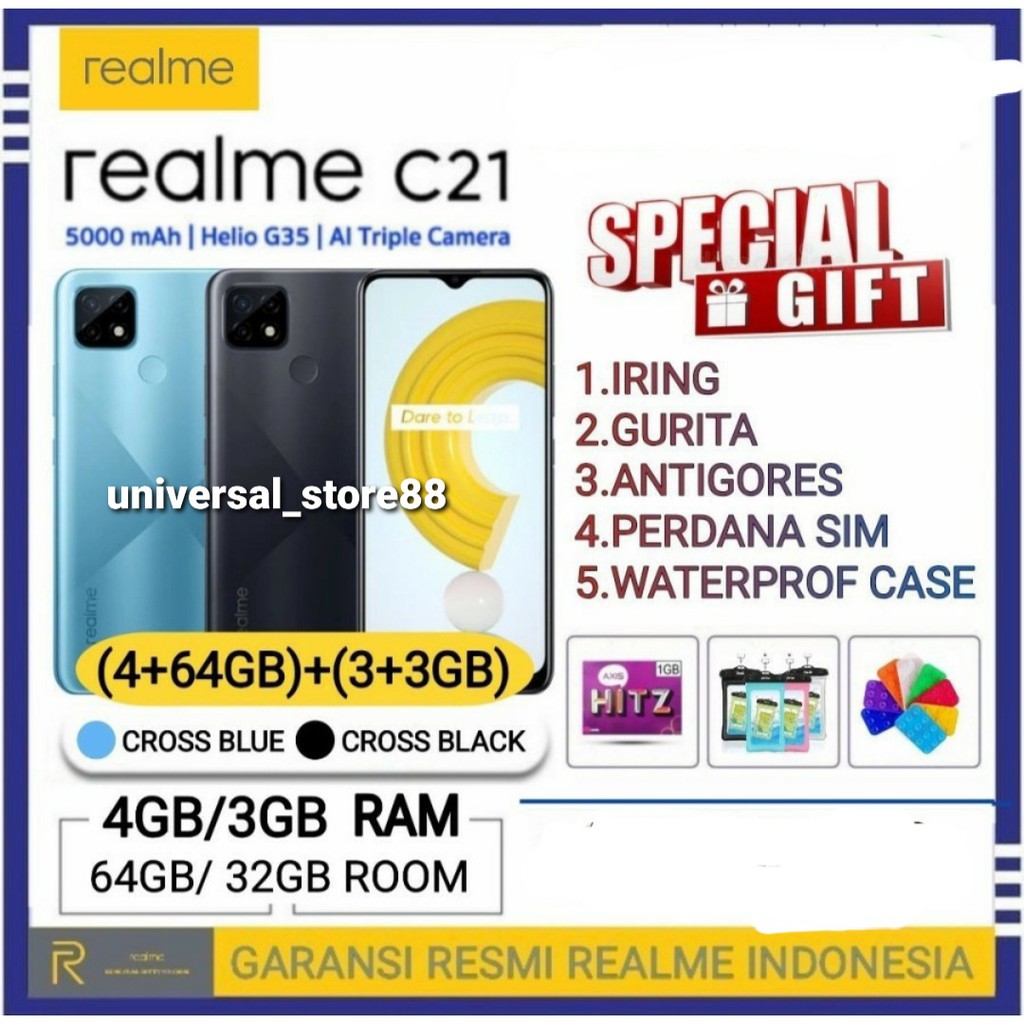 REALME C21 RAM 3/32 GB - 4/64 GB GB GARANSI REALME INDONESIA