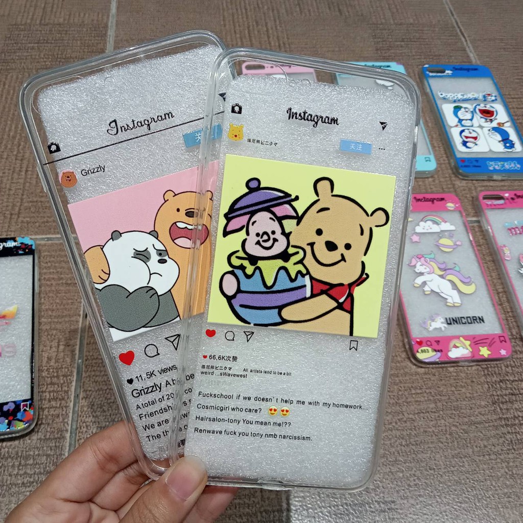 Case Fuze Glass Model Kartun Iphone 6 plus 7 8 plus XR Case Karakter untuk cewek