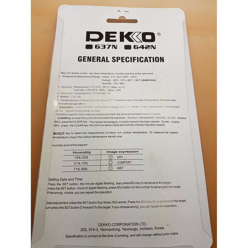 Thermometer &amp; Hygrometer Dekko 642N