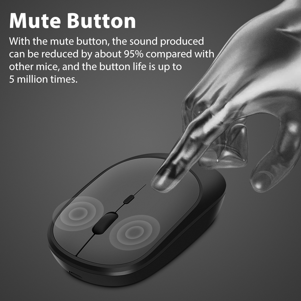 Mouse Wireless 2.4G+Bluetooth 5.0 Silent Rechargeable Ultra Tipis Portable Power Saving Mouse