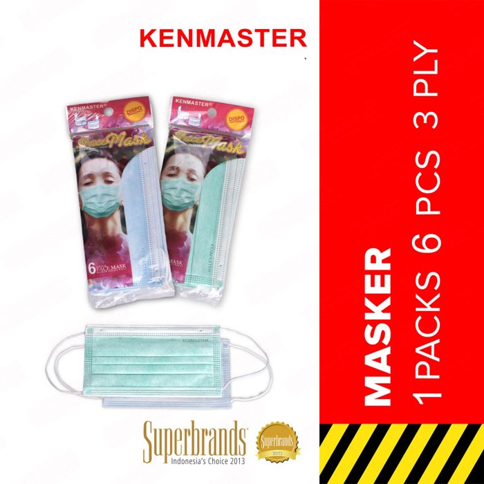 Kenmaster Masker 3 Ply Hijau 6 Pcs Face Mask