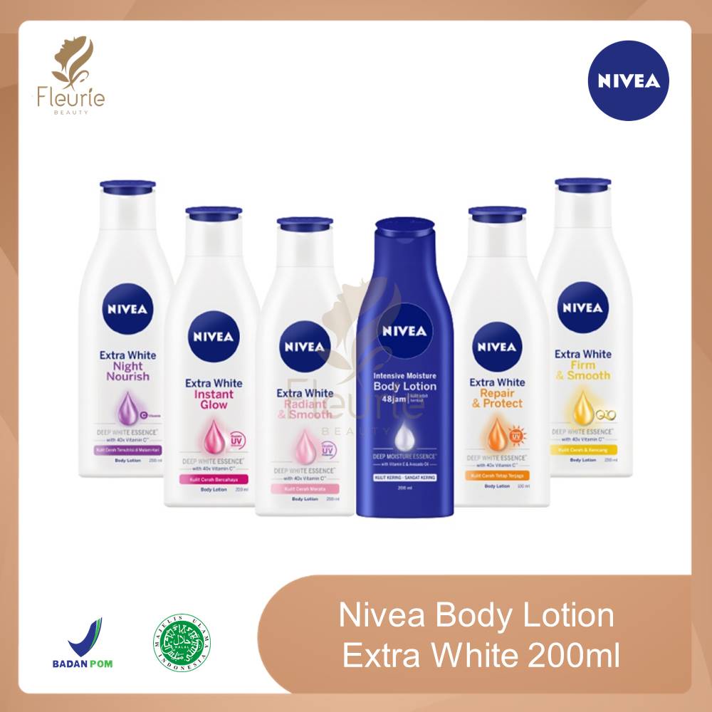 Nivea Body Lotion Extra White 200ml - NIVEA Radiant Smooth/Instant Glow/Night Nourish/Repair&amp;Protect/Intensive Moisture/Firm&amp;Smooth Original BPOM