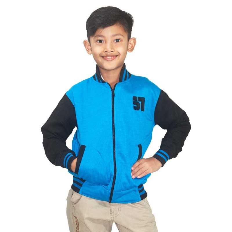 Jaket Anak Laki-Laki HJS 962 Warna Biru Kombinasi Bahan FLEECE Brand Java Seven