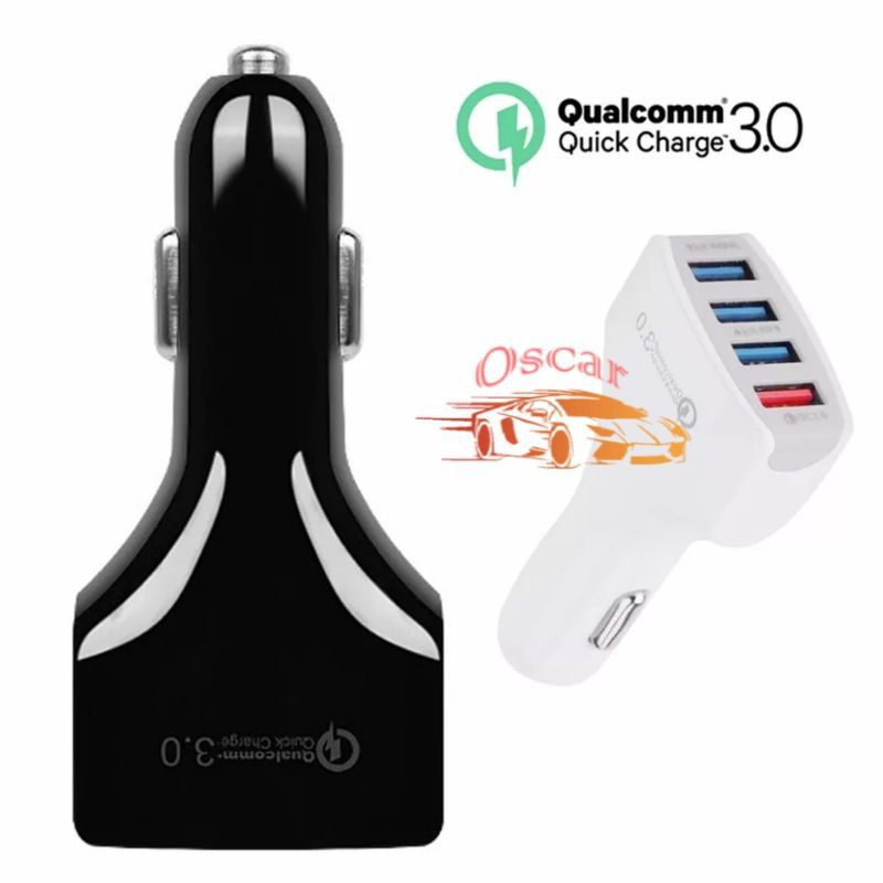 Car Charger Colokan Mobil 4 Ports QC3.0 3.1A Qualcomm Black White