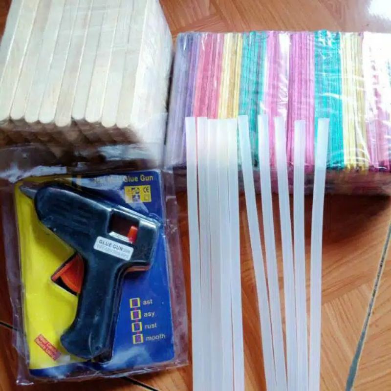 PAKET HEMAT 2 PRAKARYA LENGKAP( STIK ES KRIM & LEM TEMBAK )UNTUK MEMBUAT KERAJINAN TANGAN