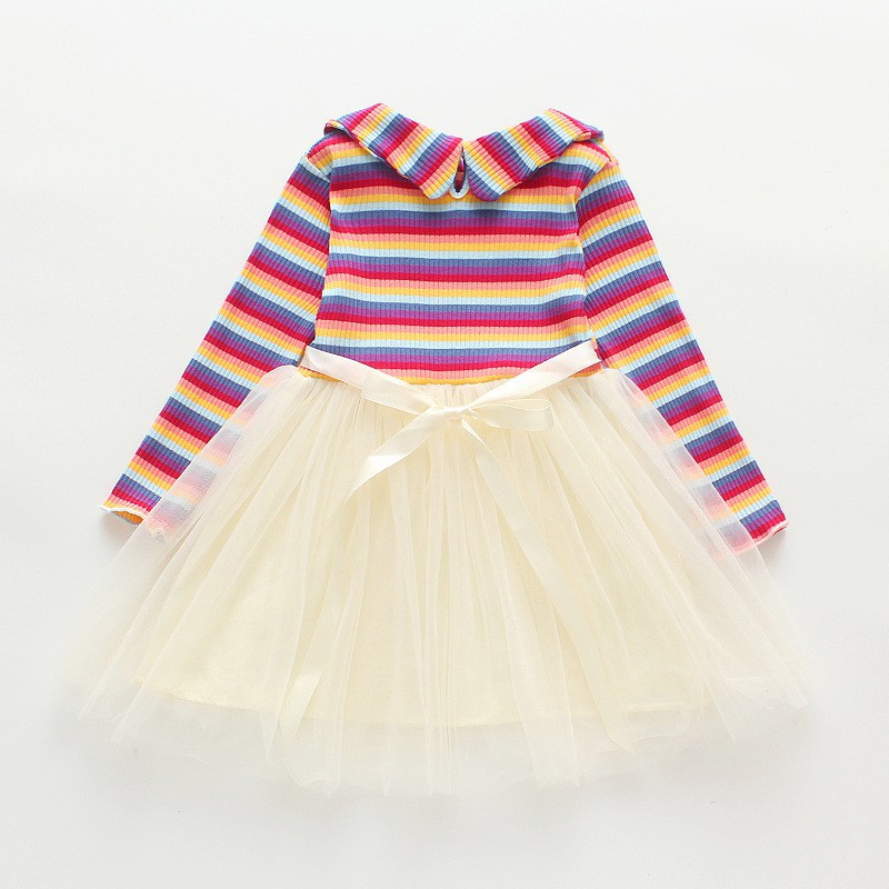 CHUBBI 60 Dress Anak Perempuan Lengan Panjang Rok Tutu Rainbow