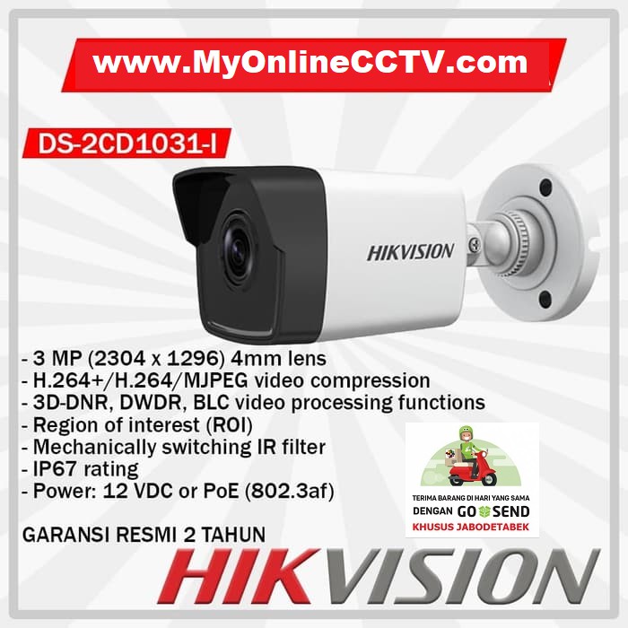 DS-2CD1031-I Hikvision DS 2CD1031 I IP CAMERA 3MP CCTV OUTDOOR Anti Air POE WDR Garansi Resmi 2Tahun