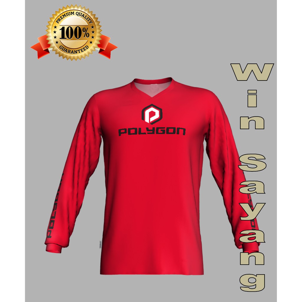 Jersey Sepeda Poligon Merah List Hitam Premium